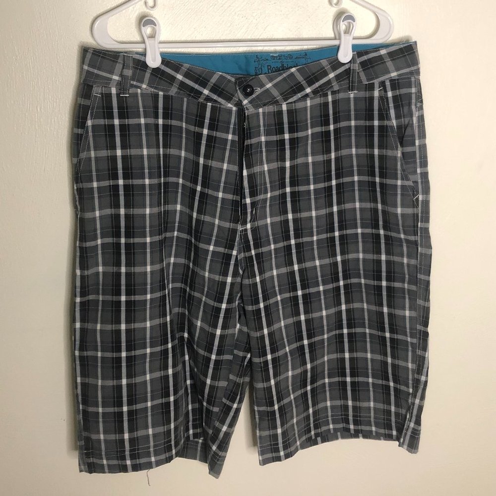 Men's Grey Plaid Flat Front Shorts Size 38